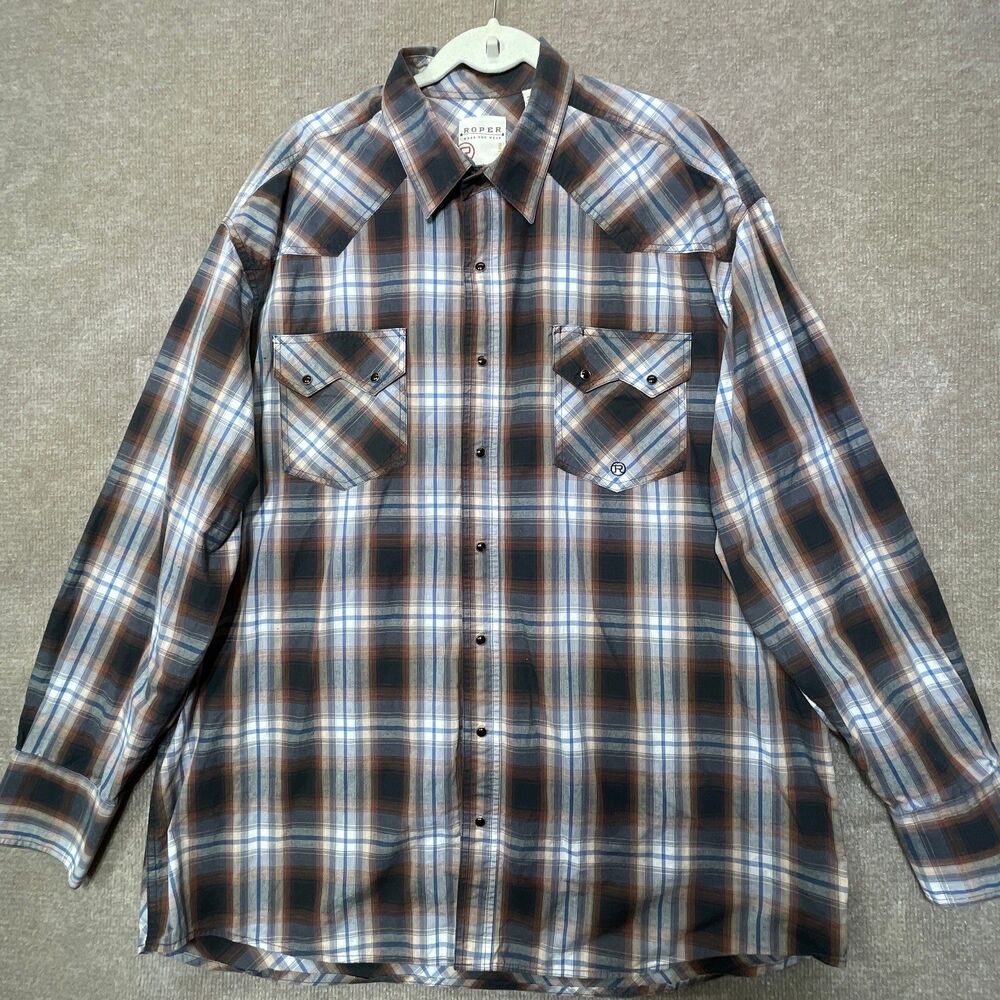 Roper Western Shirt Mens 2XL Plaid Pearl Snap Cowboy Ranch Rodeo Country Classic